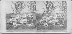 SA1523.9 - Group of Shaker boys & wheelbarrows. Stereograph is in color., Winterthur Shaker Photograph and Post Card Collection 1851 to 1921c